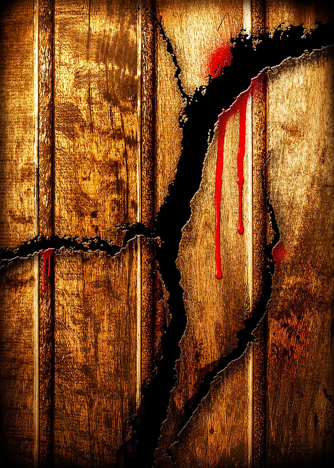 Cracked Wooden Surface with Blood Drips