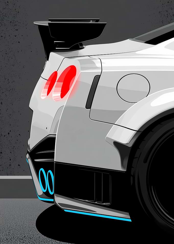 Nissan GT-R Rear View Illustration