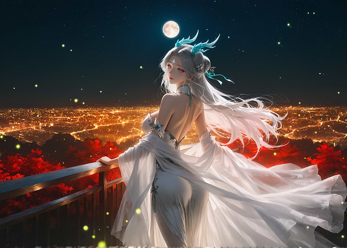 Ethereal Dragon Maiden Overlooking City