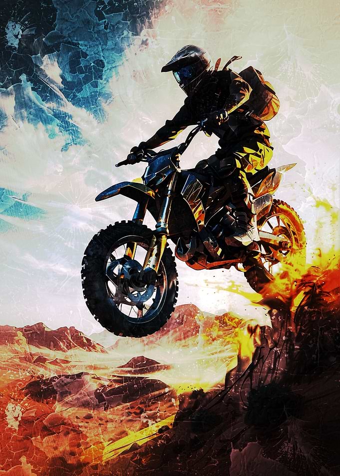 Motocross Rider Jumping Over Desert Landscape