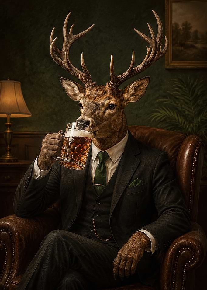 Sophisticated Deer Gentleman Drinking Beer