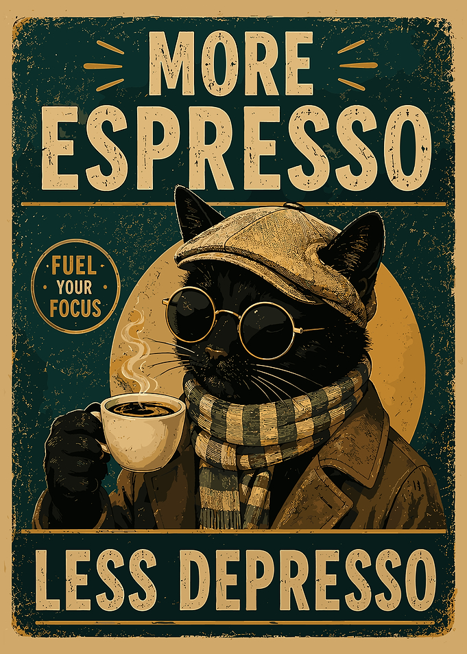 More Espresso Less Depresso Cat Wall Art