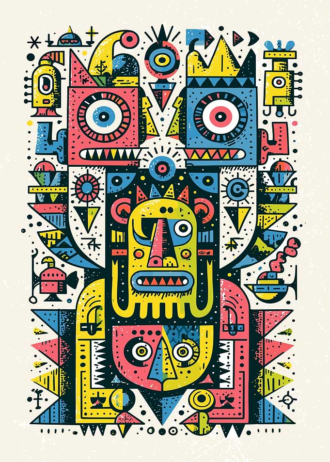 Abstract Geometric Monster Totem Illustration
