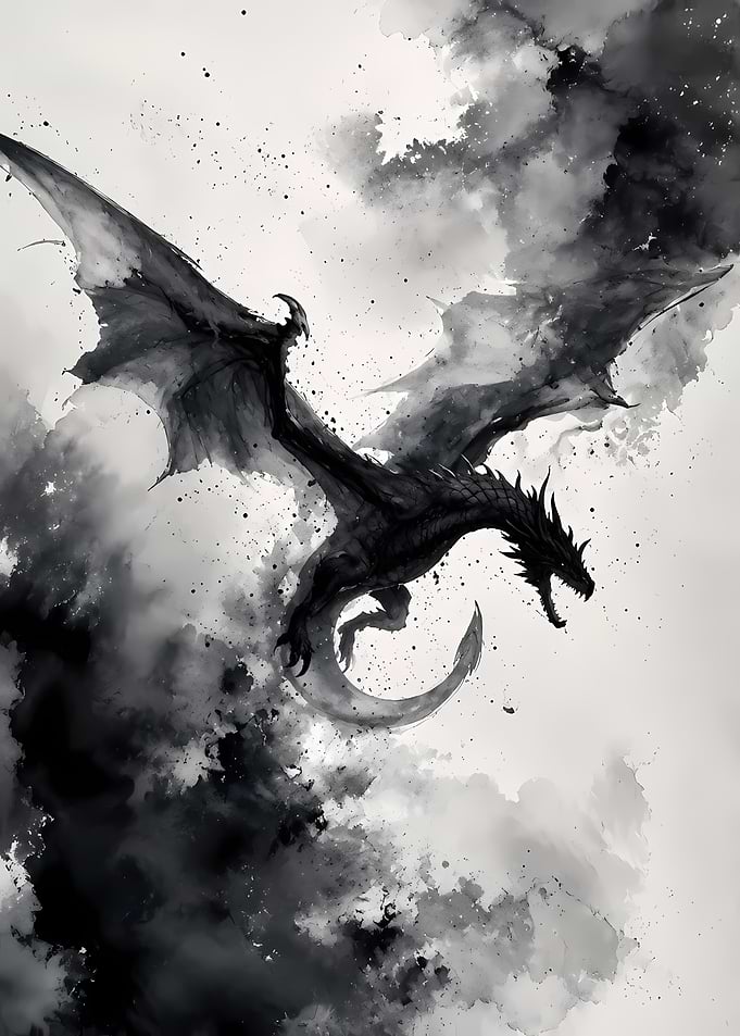 Black Ink Watercolor Dragon