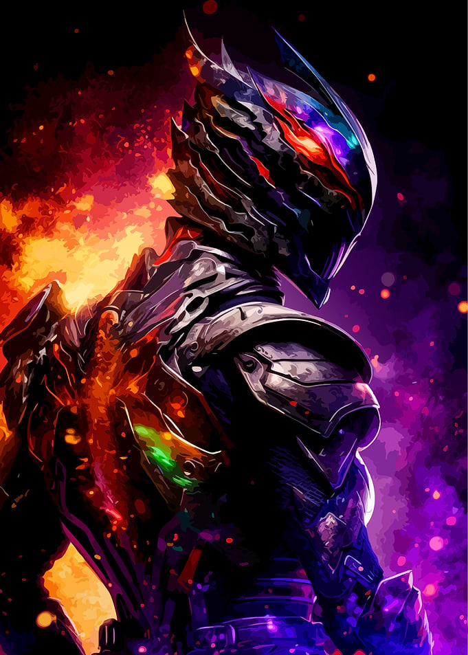 Fiery Armored Warrior Digital Art