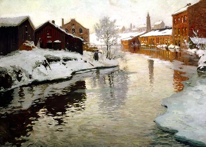 Old Factory Winter Landscape Painting