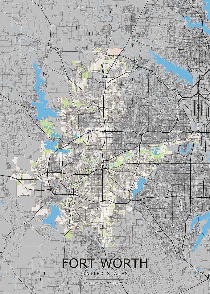 Fort Worth Texas City Map Poster