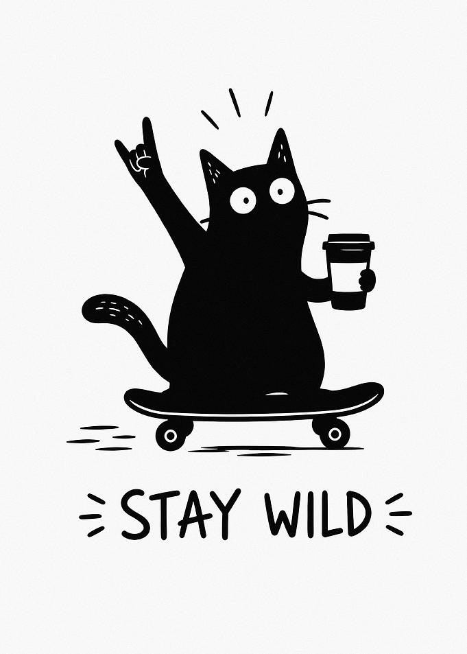 Stay Wild Skater Cat Illustration