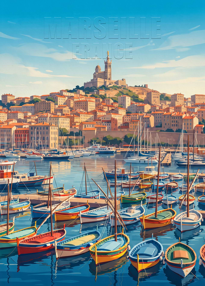Marseille France Harbor Travel Poster