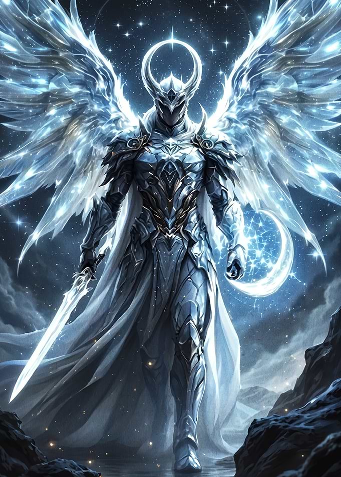Celestial Knight with Glowing Wings