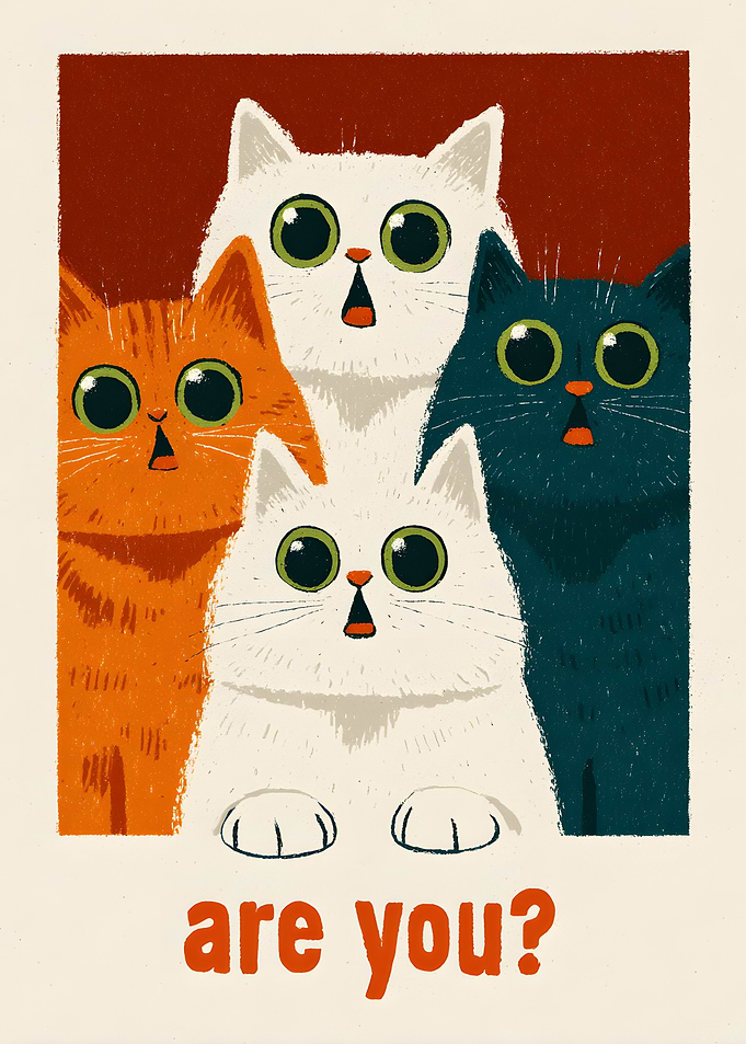 Four Surprised Cats Poster