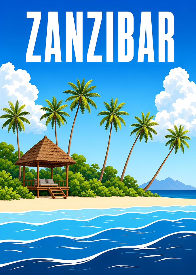 Zanzibar Tropical Beach Travel Poster