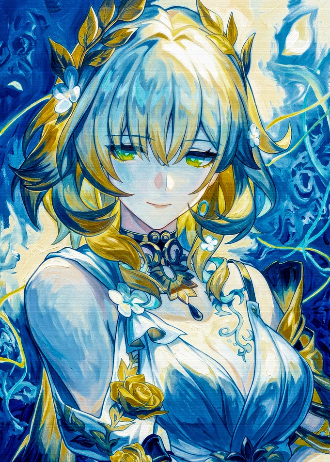 Ethereal Anime Girl with Golden Laurel