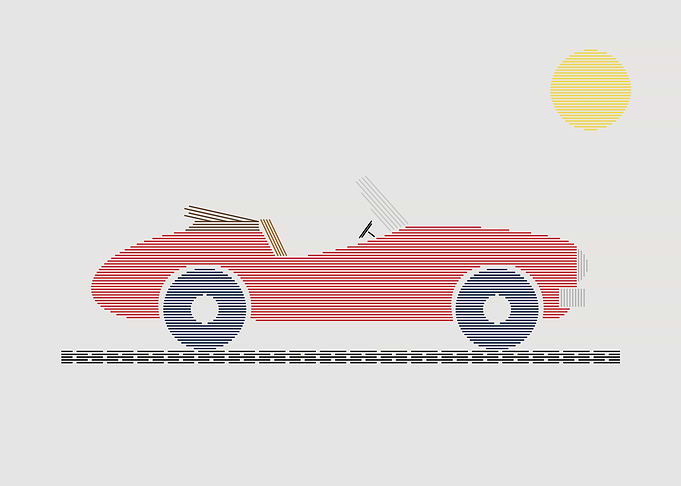 Minimalist Line Art Red Roadster
