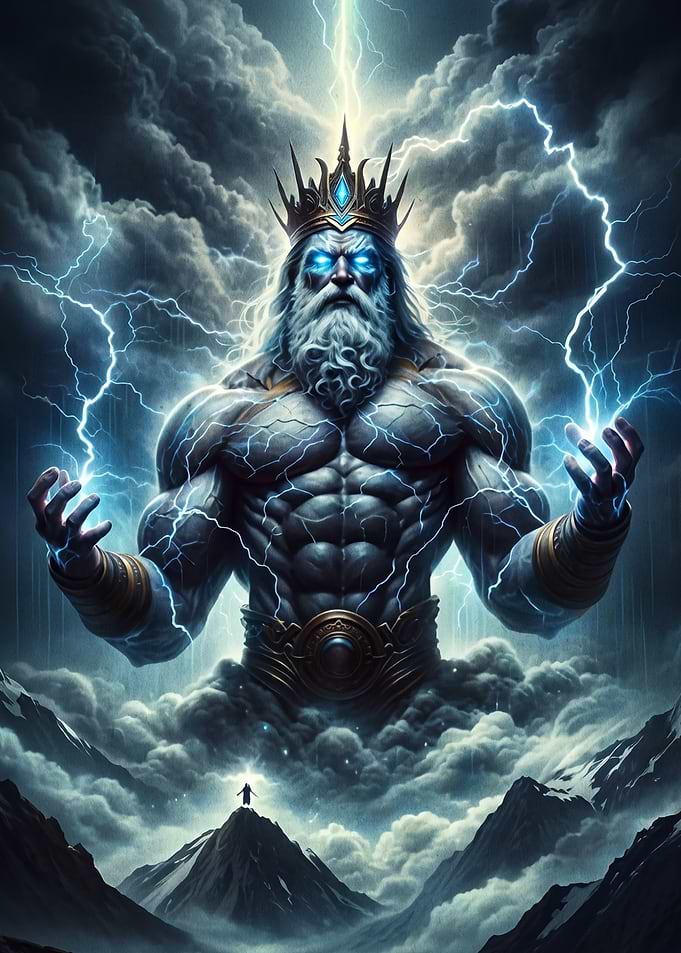 Zeus Summoning Lightning Over Mountains