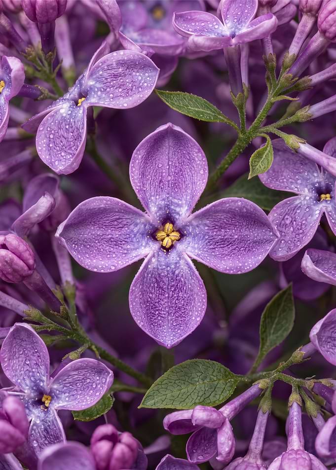 Macro Close-up of Vibrant Purple Lilac Flowers