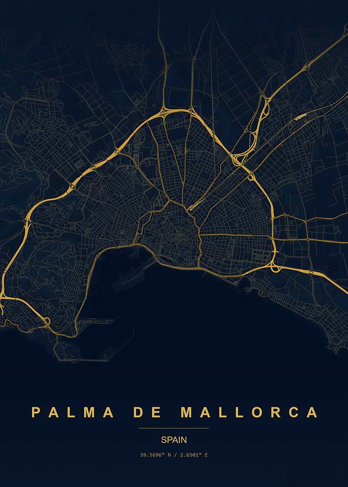 Palma de Mallorca Gold Map Print