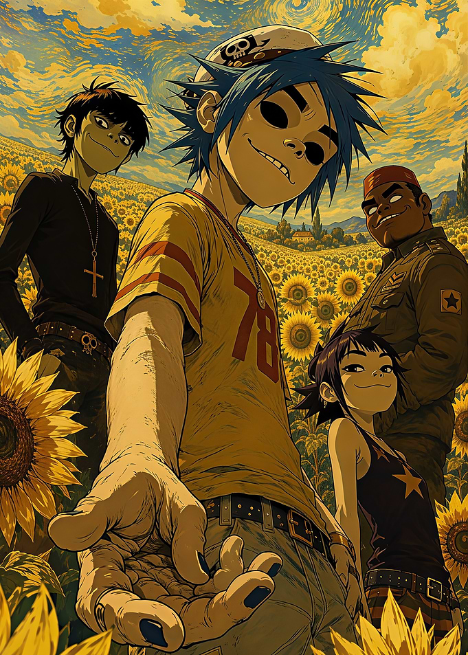 Gorillaz Band in Sunflower Field
