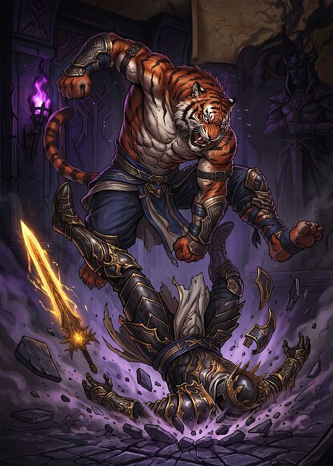 Tiger Warrior Combat Fantasy Illustration