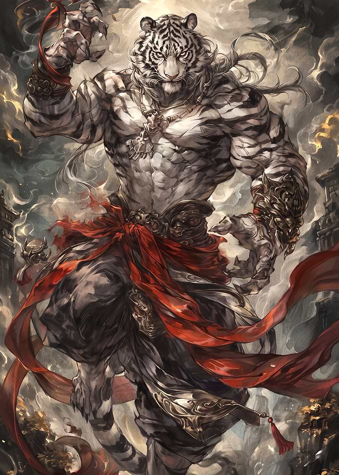 Muscular White Tiger Warrior