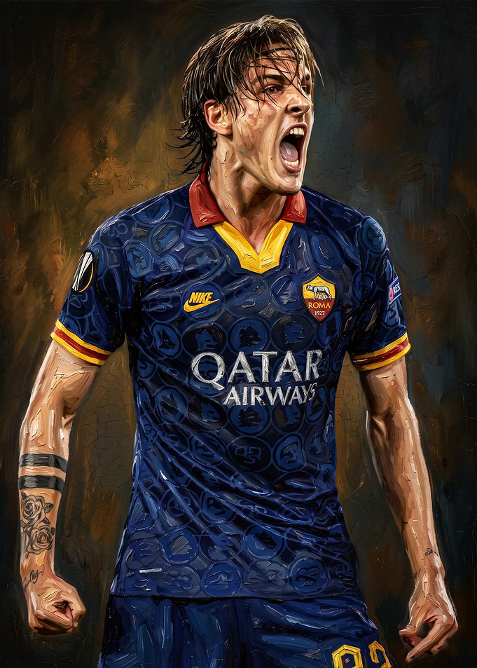 Nicolo Zaniolo AS Roma Oil Painting
