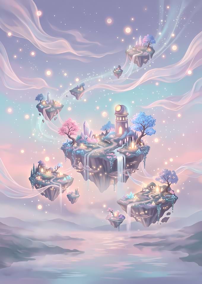 Floating Fantasy Islands in Pastel Sky