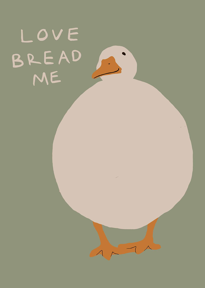 Cute Round Duck Love Bread Minimalist Art – Funny Whimsical Wall Poster