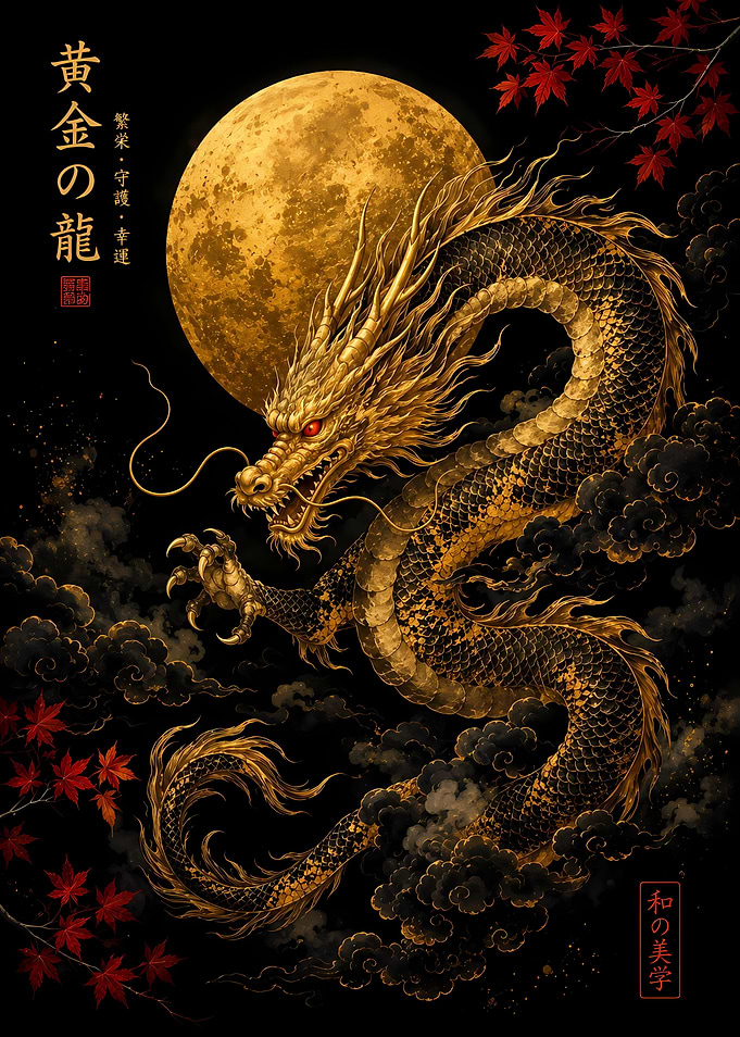 Golden Dragon and Full Moon