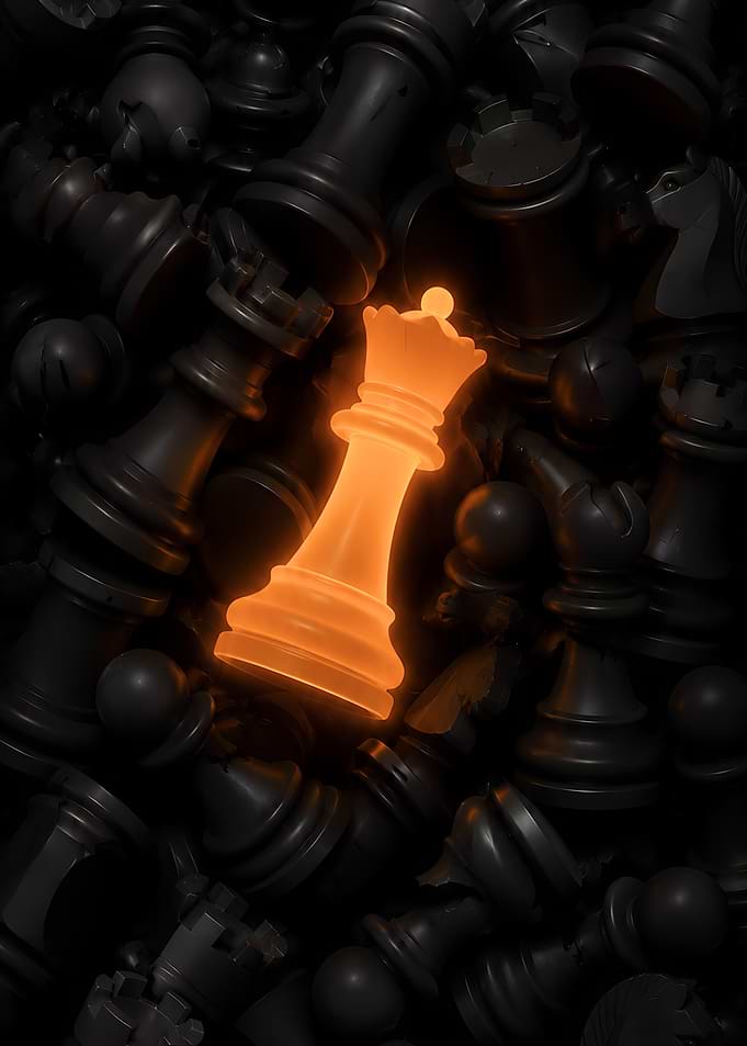 Glowing Orange Chess Queen Piece