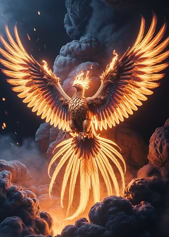 Flaming Phoenix Rising Through the Storm