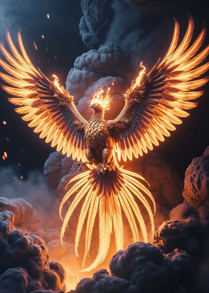 Flaming Phoenix Rising Through the Storm