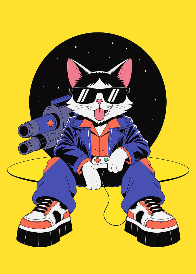 Cool Gamer Cat with Sunglasses