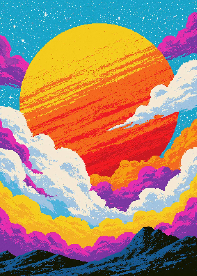 Vibrant Pixel Art Sunset Landscape