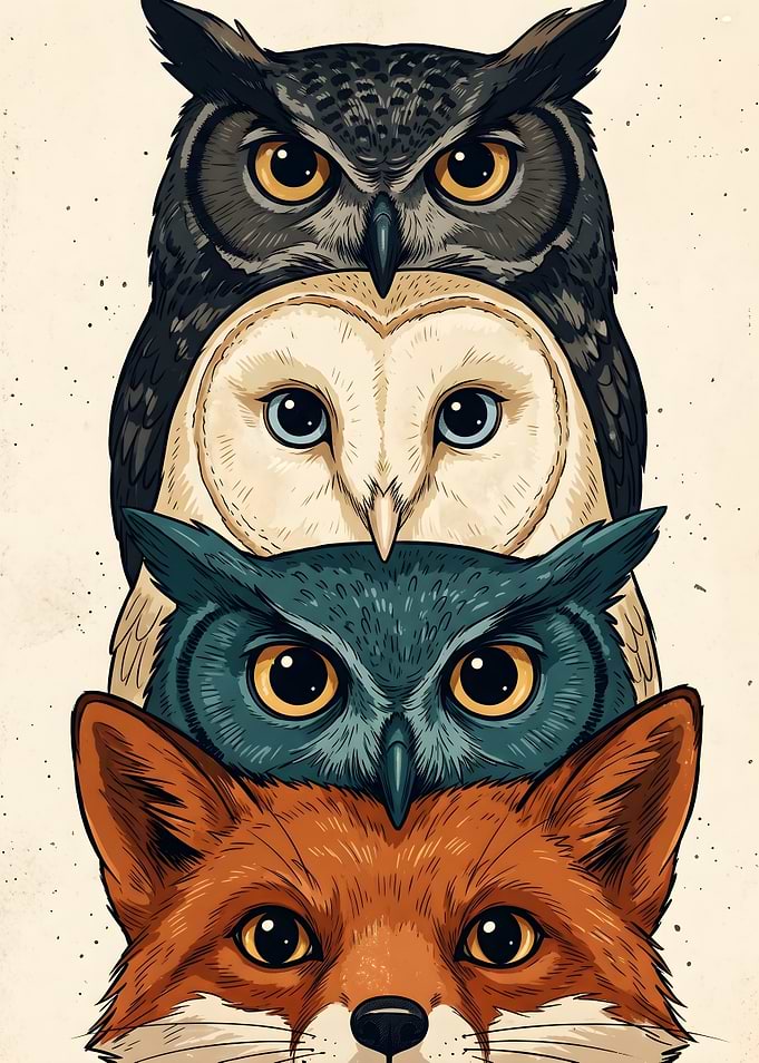 Stacked Forest Animals Illustration
