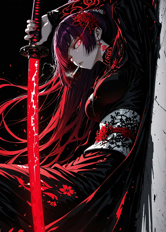 Anime Girl with Glowing Red Katana