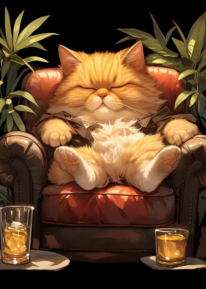 Relaxed Ginger Cat in Leather Chair