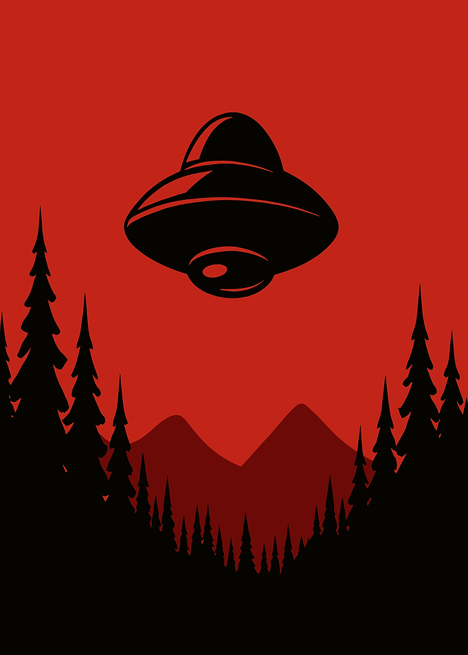 UFO Over Forest Silhouette