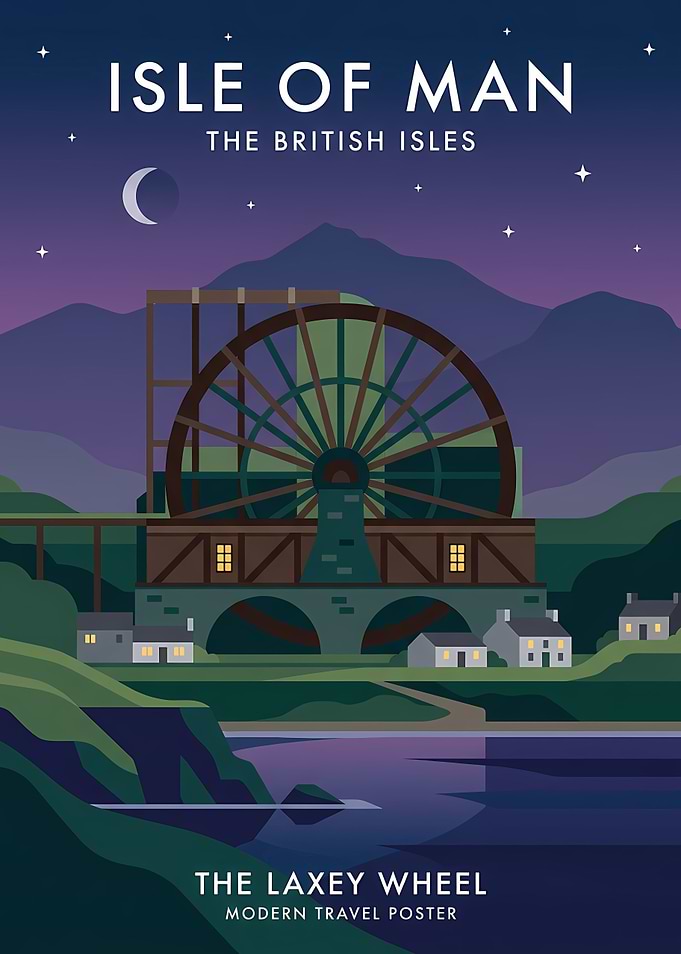 Isle of Man Laxey Wheel Poster