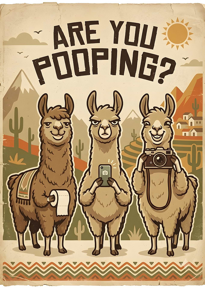Funny Llama Bathroom Poster