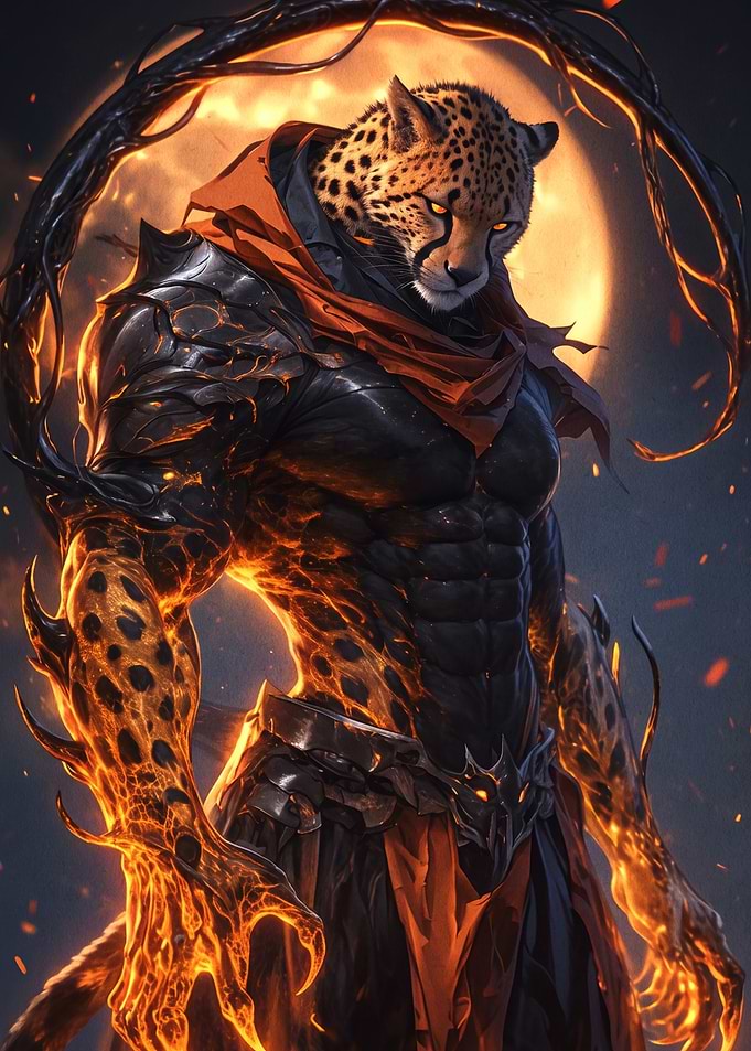 Fiery Cheetah Warrior Fantasy Portrait