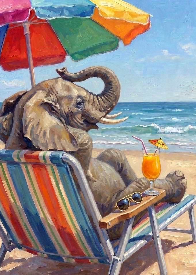 Elephant Relaxing on Beach Chair
