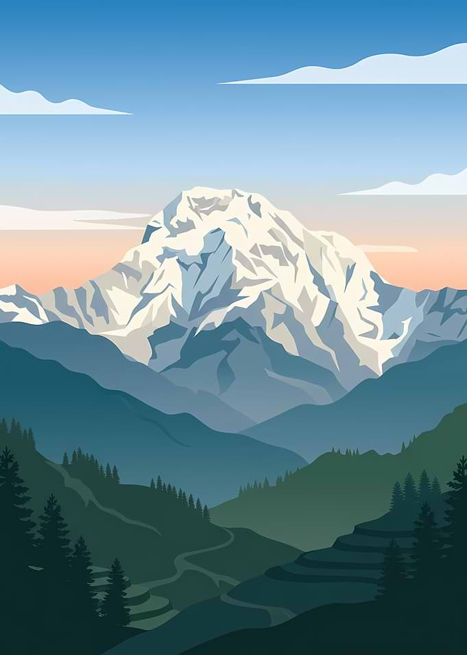 Minimalist Snowy Mountain Landscape