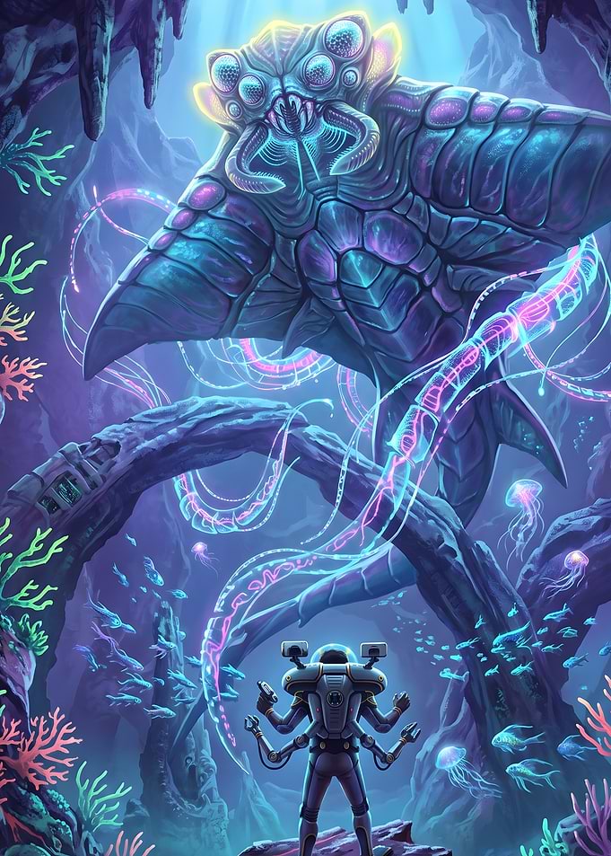 Subnautica Alien Encounter Underwater Scene