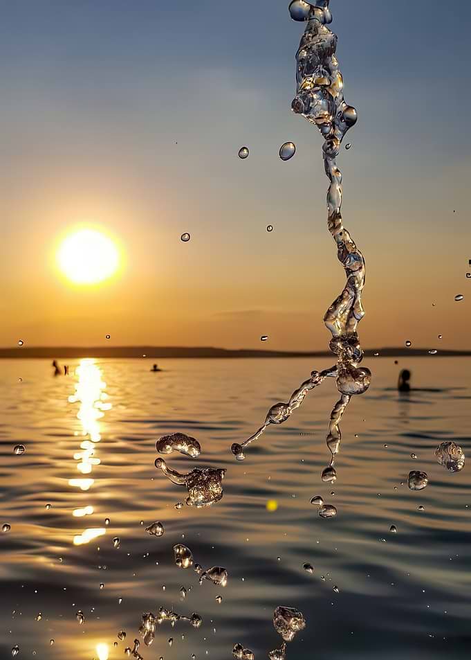 Water Splashes at Golden Sunset