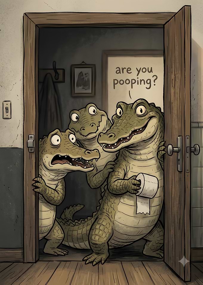 Funny Crocodiles Interrupting Bathroom Time