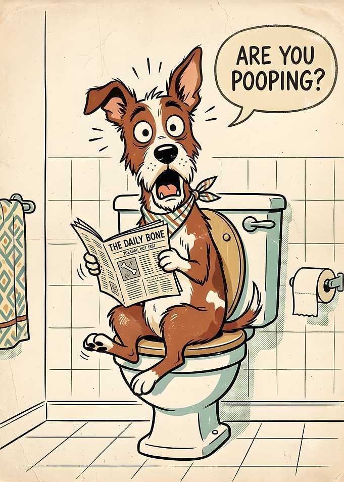 Funny Dog Reading on Toilet
