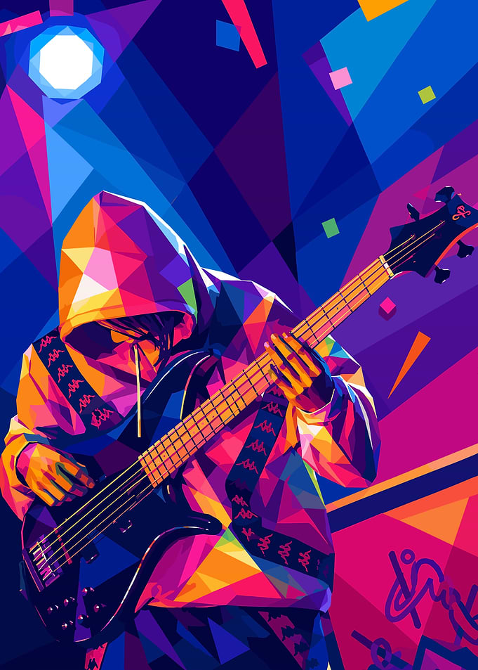 Colorful Geometric Bass Player Illustration