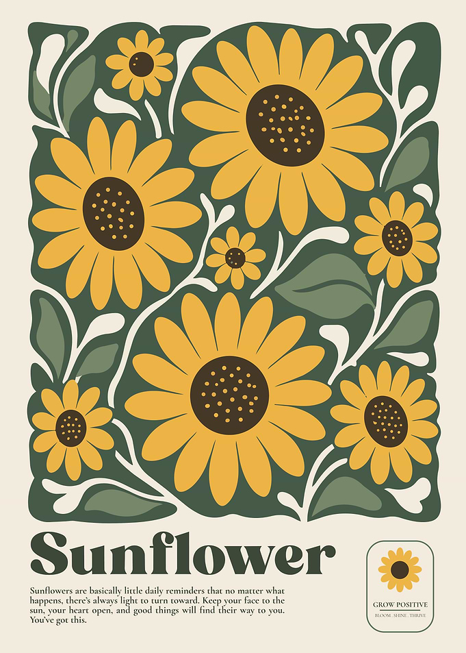 Retro Sunflower Botanical Art Print