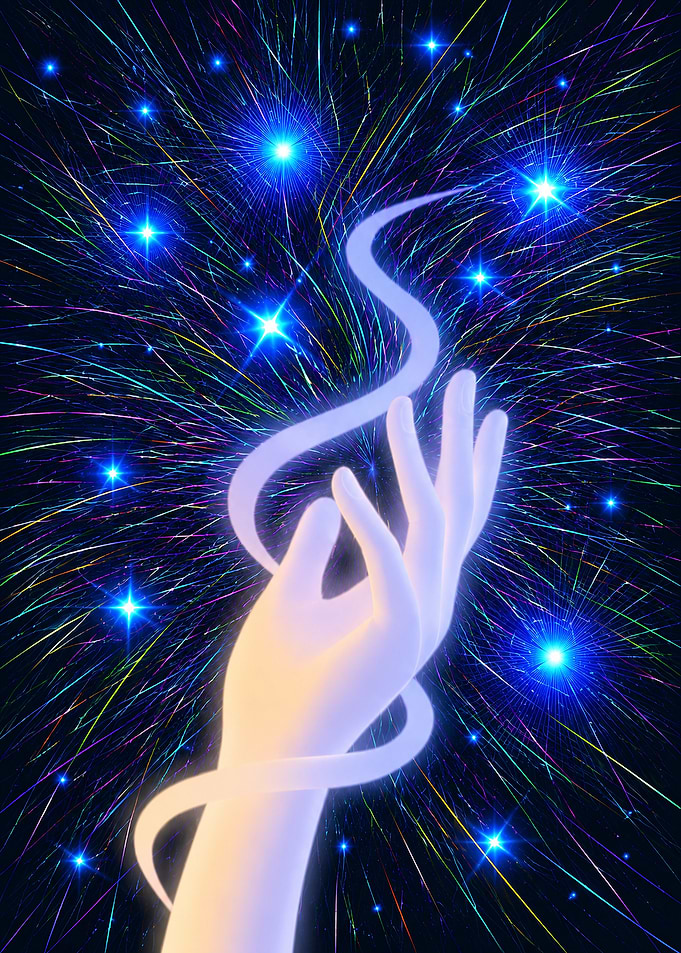 Glowing Hand Reaching for Stars