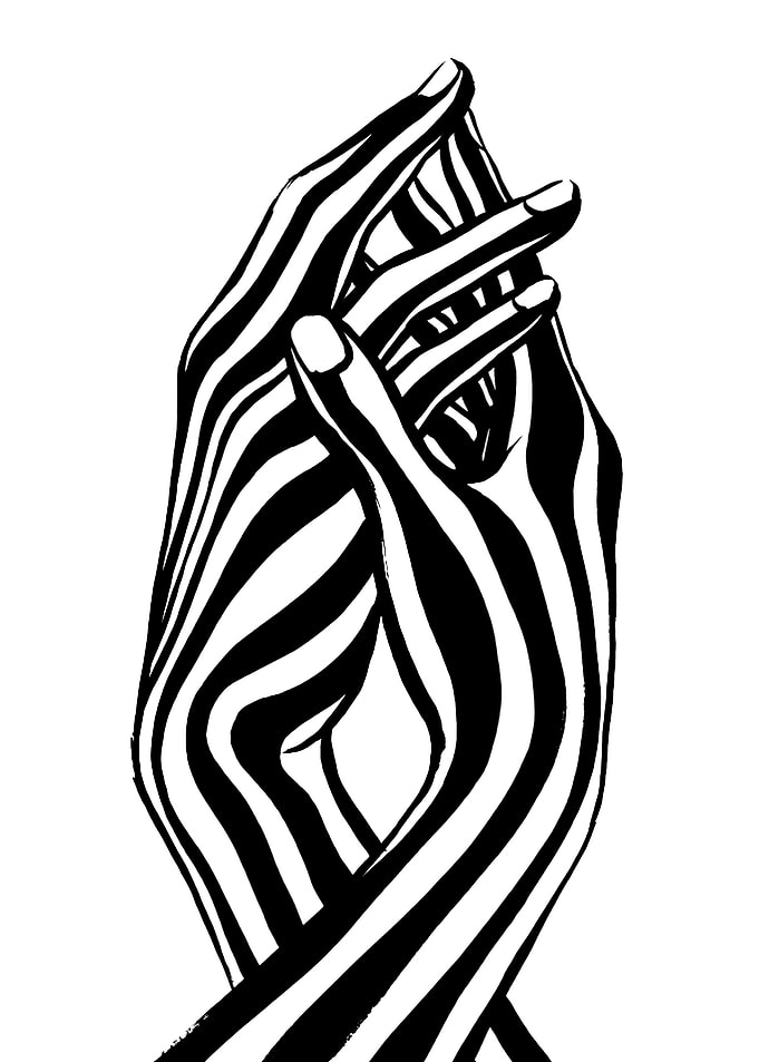 Intertwined Hands Black and White Illustration